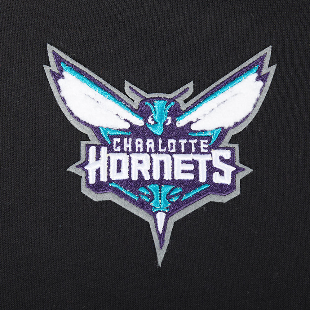 NBA CHARLOTTE HORNETS RETRO CLASSIC LITTLE BOY'S RIB FLEECE PULLOVER HOODIE (BLACK)