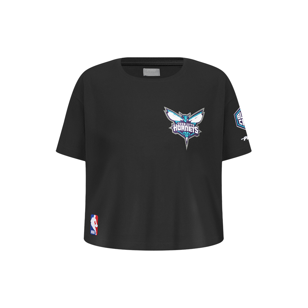 NBA CHARLOTTE HORNETS CLASSIC LITTLE GIRL'S SHORT SLEEVE BOXY TEE (BLACK)