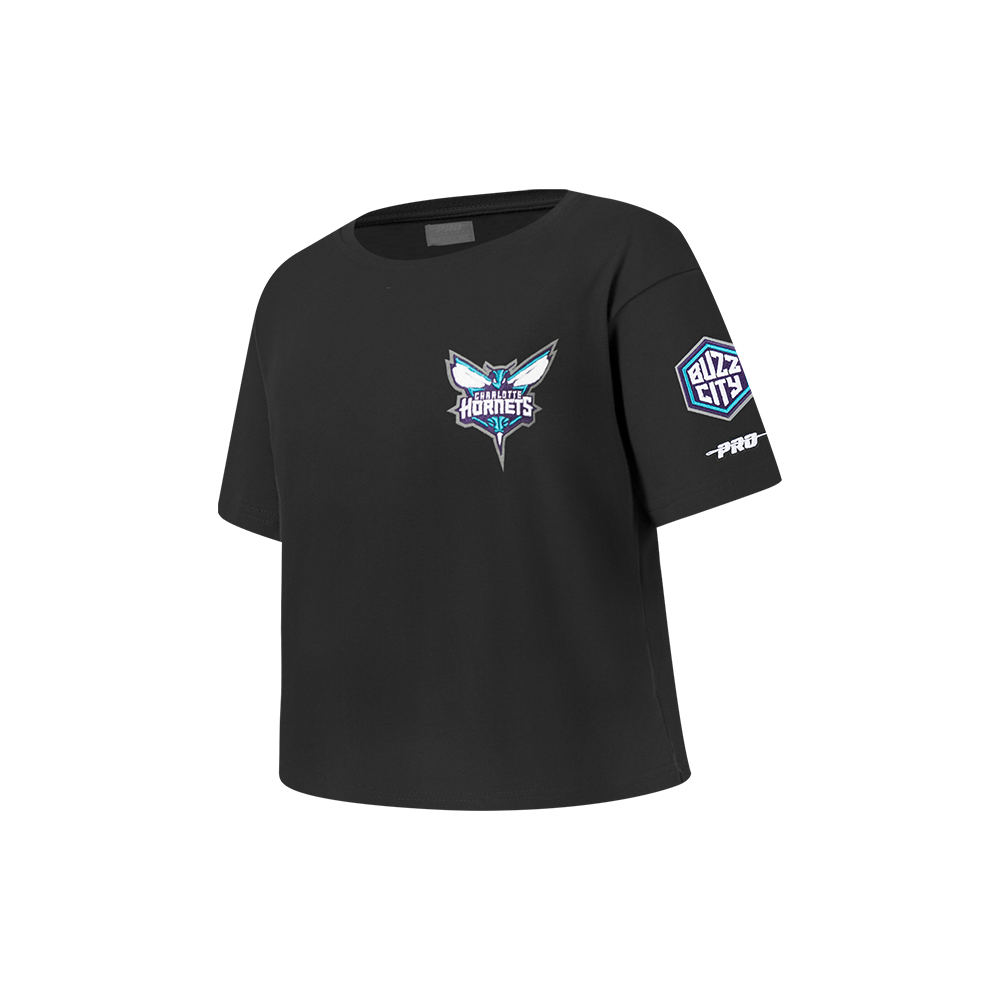 NBA CHARLOTTE HORNETS CLASSIC LITTLE GIRL'S SHORT SLEEVE BOXY TEE (BLACK)