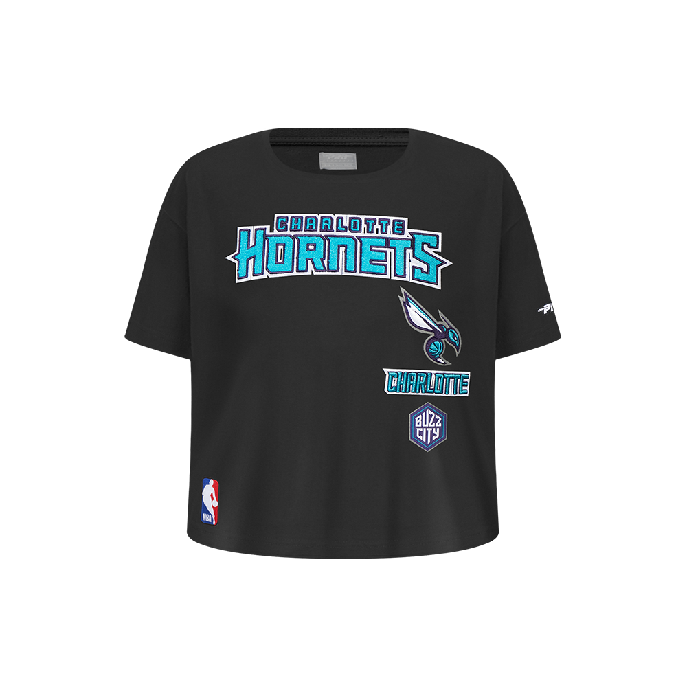 NBA CHARLOTTE HORNETS RETRO CLASSIC LITTLE GIRL'S SHORT SLEEVE BOXY TEE (BLACK)