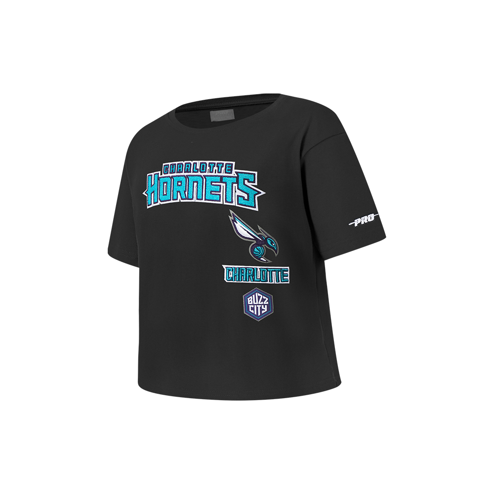 NBA CHARLOTTE HORNETS RETRO CLASSIC LITTLE GIRLS SHORT SLEEVE BOXY TEE (BLACK)