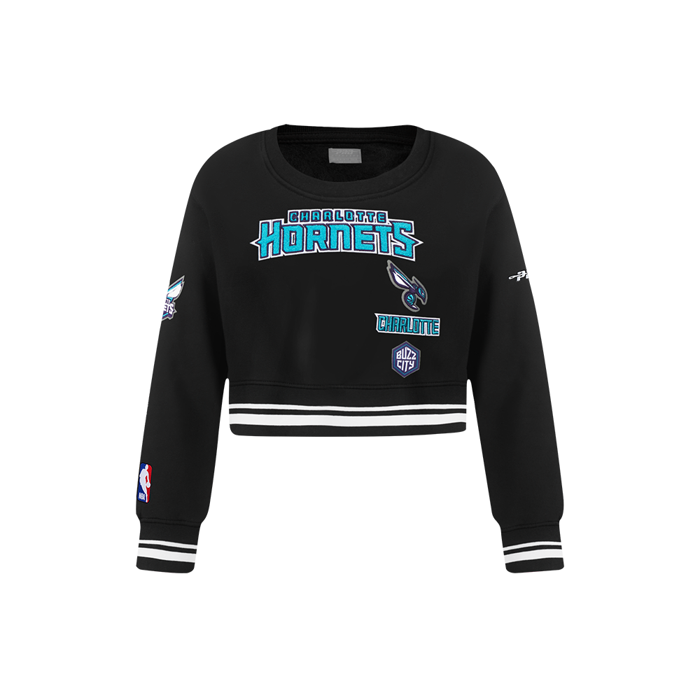 NBA CHARLOTTE HORNETS RETRO CLASSIC LITTLE GIRL'S RIB FLEECE CREWNECK (BLACK)