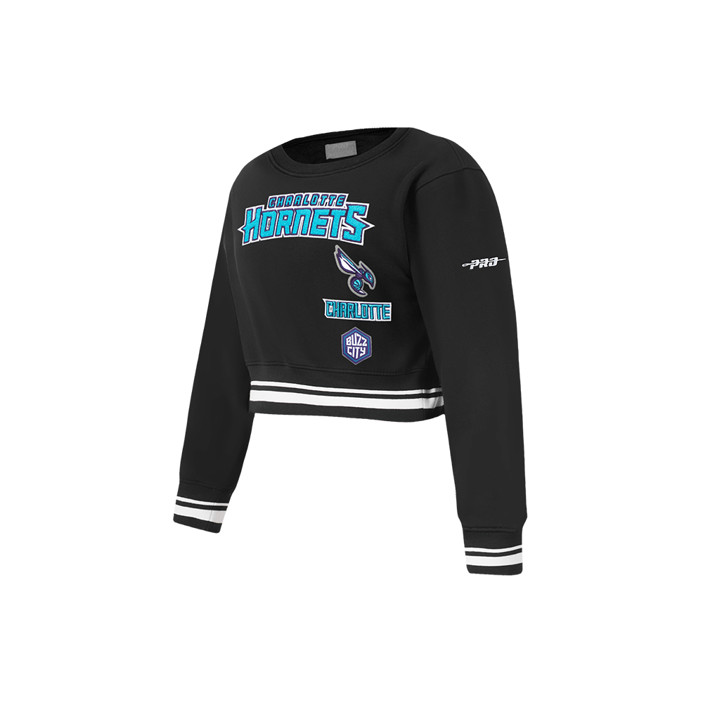 NBA CHARLOTTE HORNETS RETRO CLASSIC LITTLE GIRL'S RIB FLEECE CREWNECK (BLACK)