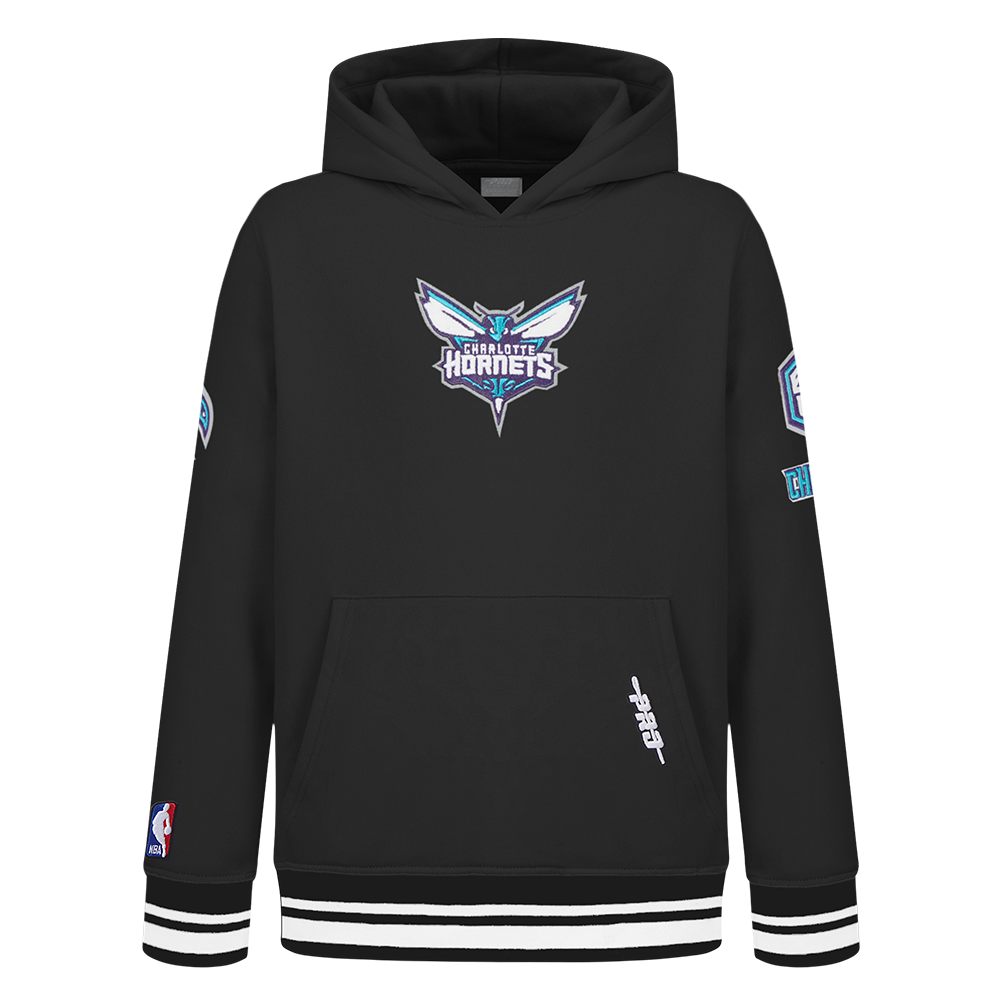 NBA CHARLOTTE HORNETS RETRO CLASSIC TODDLER BOY'S RIB FLEECE PULLOVER HOODIE (BLACK)