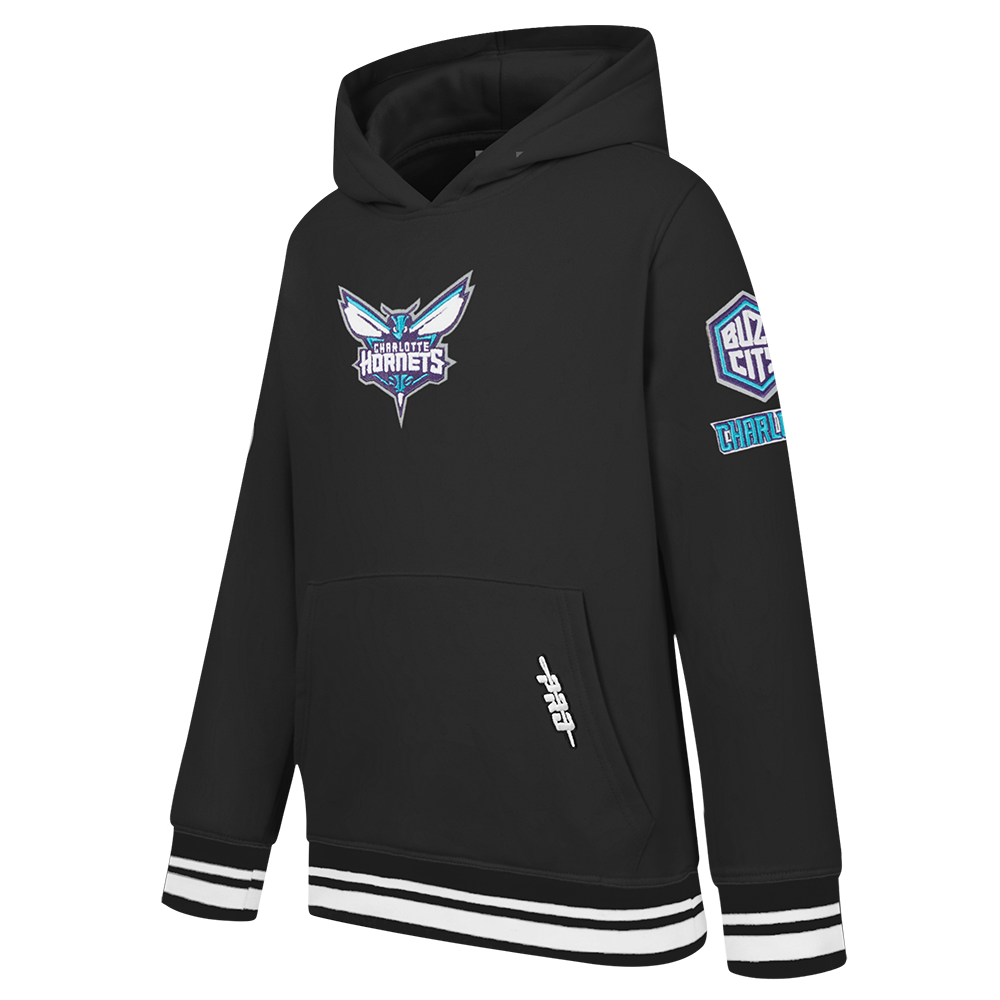 NBA CHARLOTTE HORNETS RETRO CLASSIC TODDLER BOY'S RIB FLEECE PULLOVER HOODIE (BLACK)