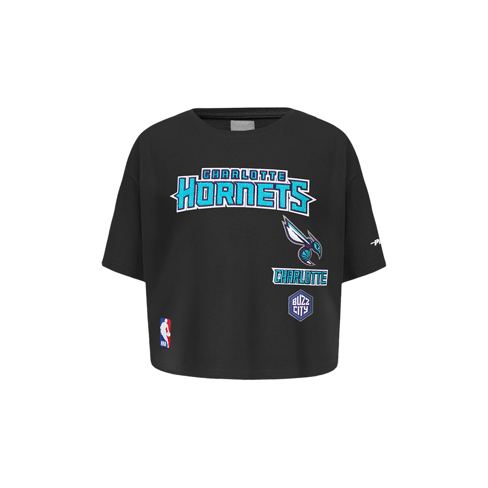 NBA CHARLOTTE HORNETS RETRO CLASSIC TODDLER GIRL'S SHORT SLEEVE BOXY TEE (BLACK)