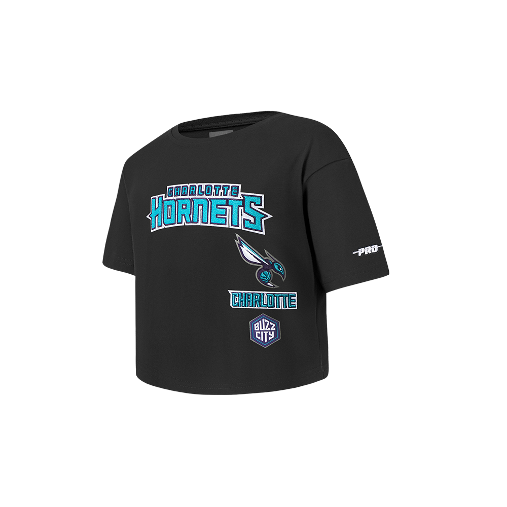 NBA CHARLOTTE HORNETS RETRO CLASSIC TODDLER GIRL'S SHORT SLEEVE BOXY TEE (BLACK)