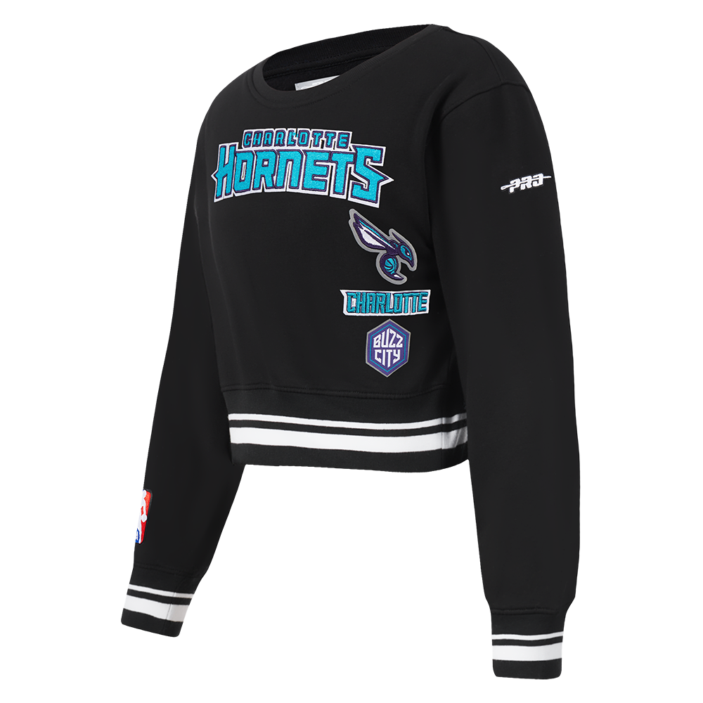 NBA CHARLOTTE HORNETS RETRO CLASSIC CHANDAIL À COL ROND EN MOLLETON CÔTELÉ POUR FILLE BAMBIN (NOIR)