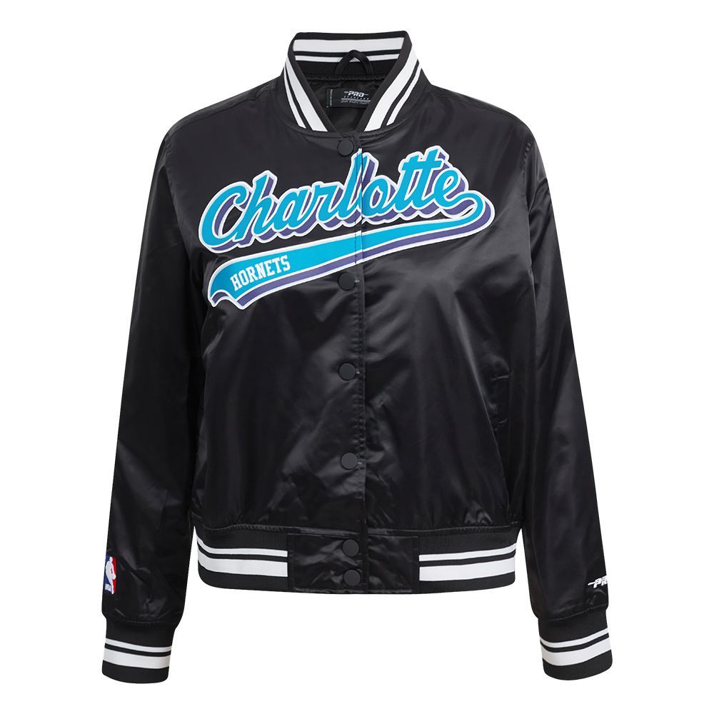 NBA CHARLOTTE HORNETS SCRIPT TAIL WOMEN'S SATIN JACKET (BLACK)