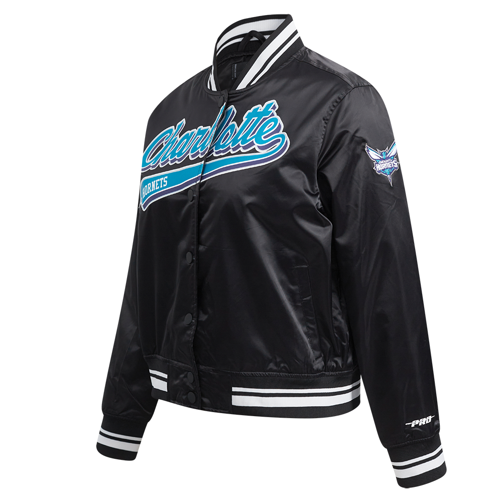 NBA CHARLOTTE HORNETS SCRIPT TAIL WOMEN'S SATIN JACKET (BLACK)
