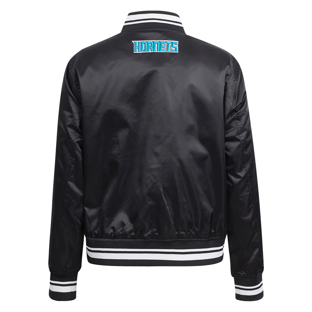 NBA CHARLOTTE HORNETS SCRIPT TAIL WOMEN'S SATIN JACKET (BLACK)