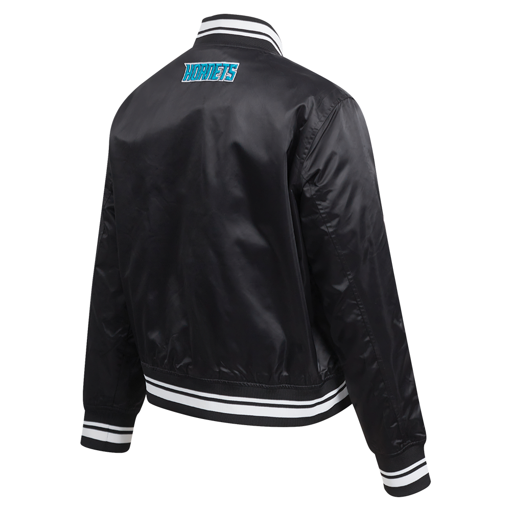 NBA CHARLOTTE HORNETS SCRIPT TAIL WOMEN'S SATIN JACKET (BLACK)