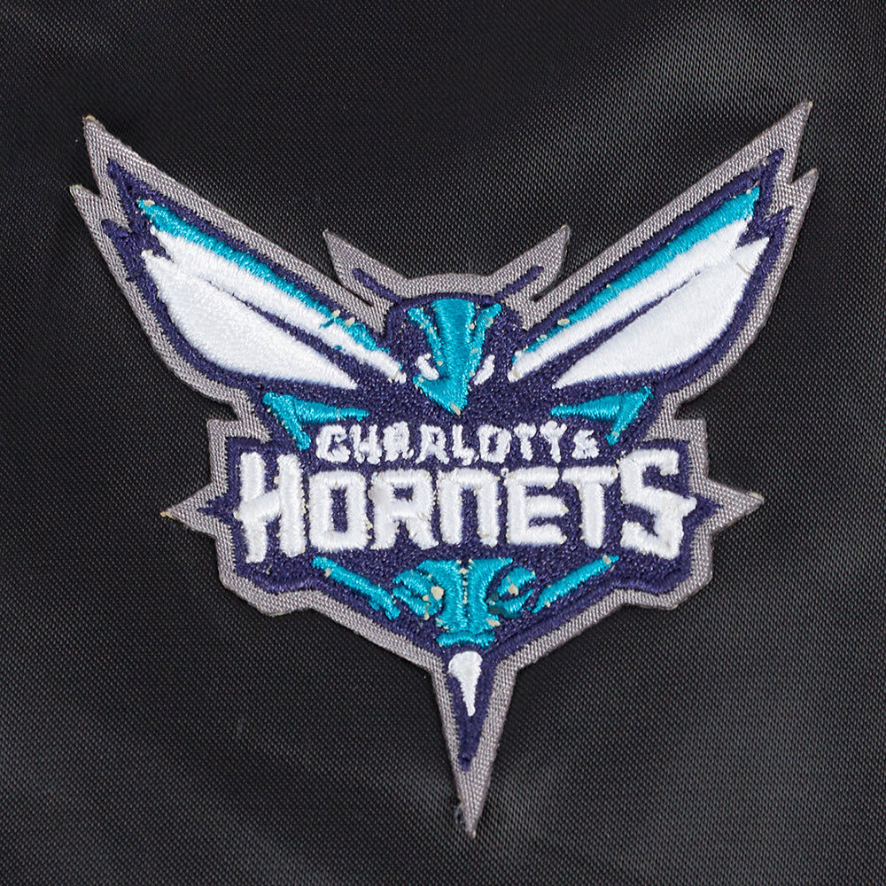 NBA CHARLOTTE HORNETS SCRIPT TAIL WOMEN'S SATIN JACKET (BLACK)
