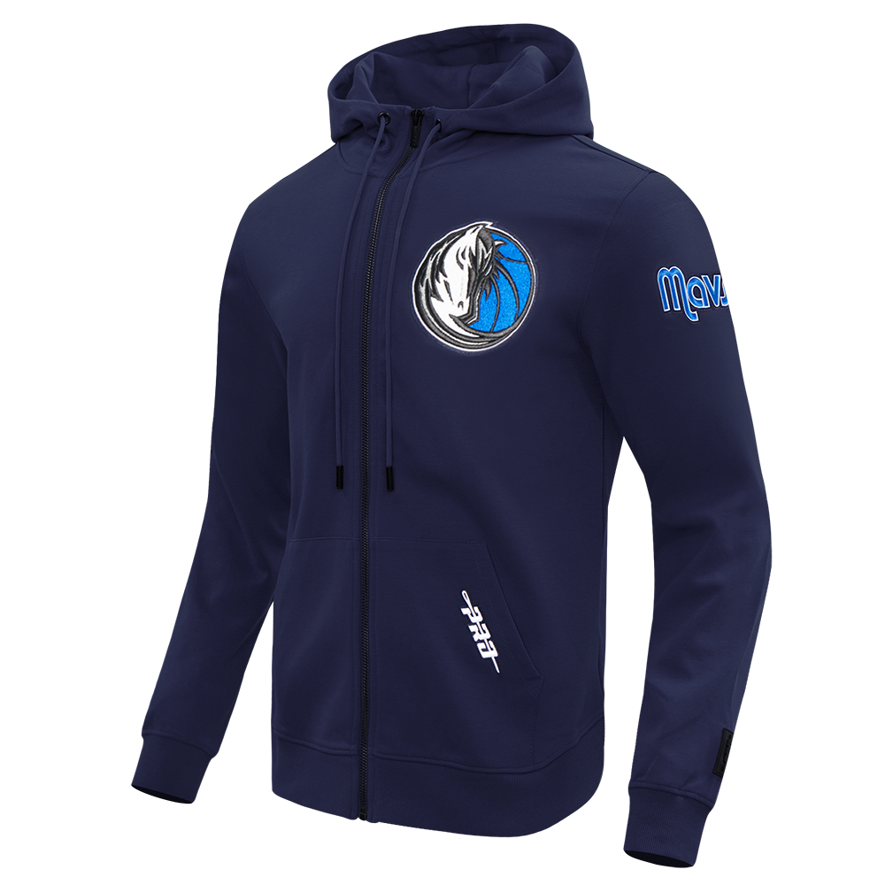 NBA DALLAS MAVERICKS CLASSIC CHENILLE MEN'S DK FULL ZIP PULLOVER HOODIE (MIDNIGHT NAVY)