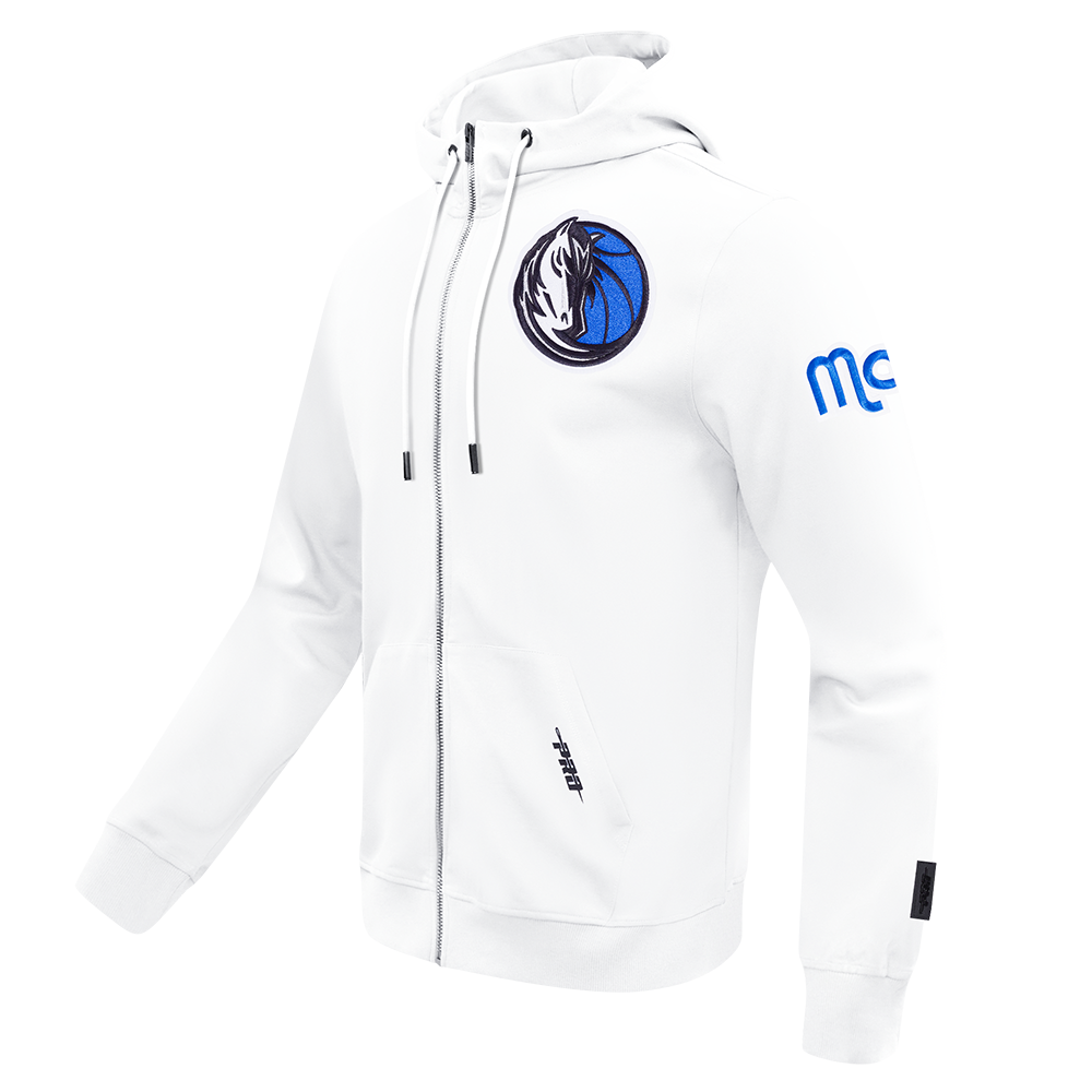 NBA DALLAS MAVERICKS CLASSIC CHENILLE DOUBLE KNIT FULL ZIP PULLOVER HOODIE (WHITE)