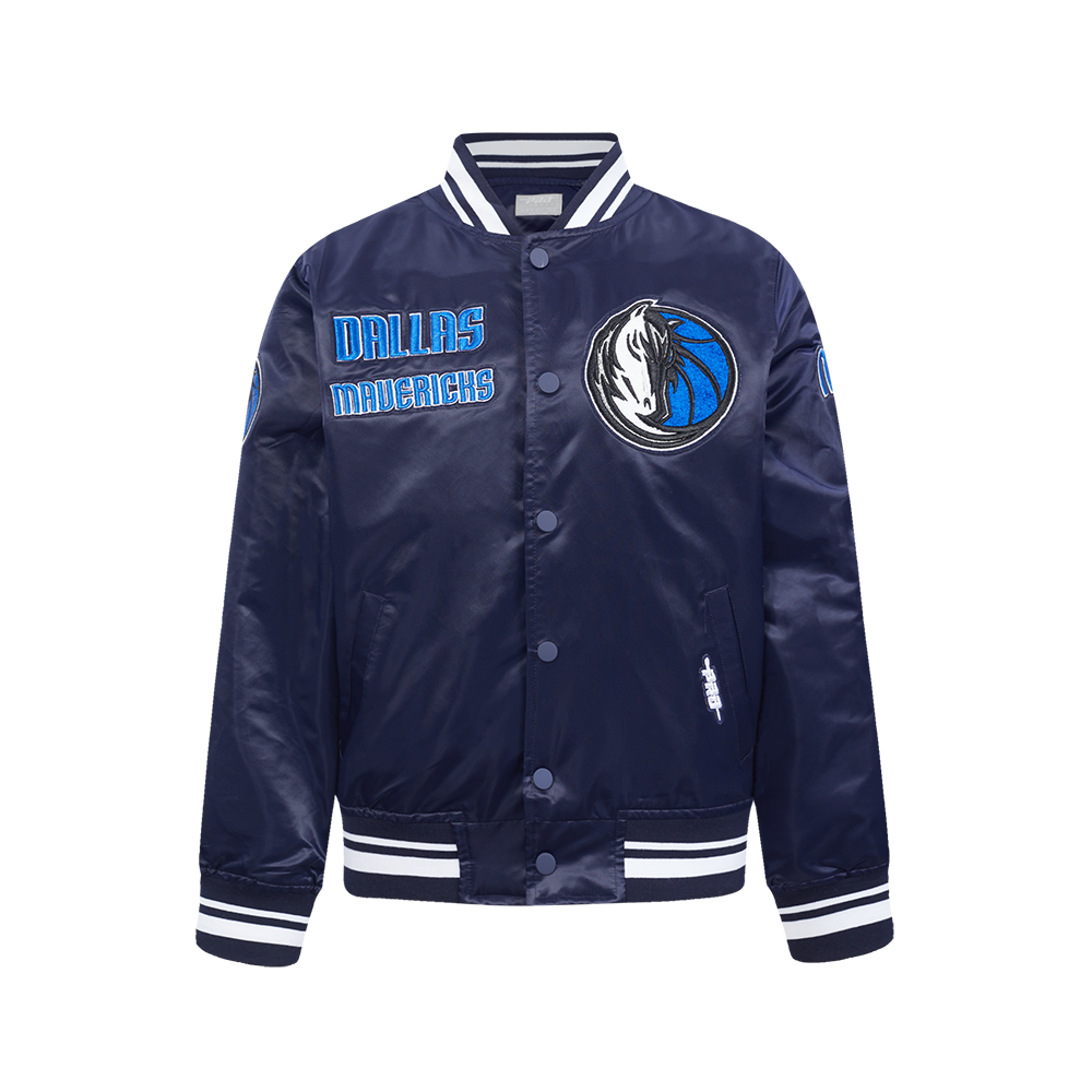 NBA DALLAS MAVERICKS RETRO CLASSIC BLOUSON EN SATIN À BORDS CÔTELÉS POUR GARÇON JUNIOR (MARINE MINUIT)