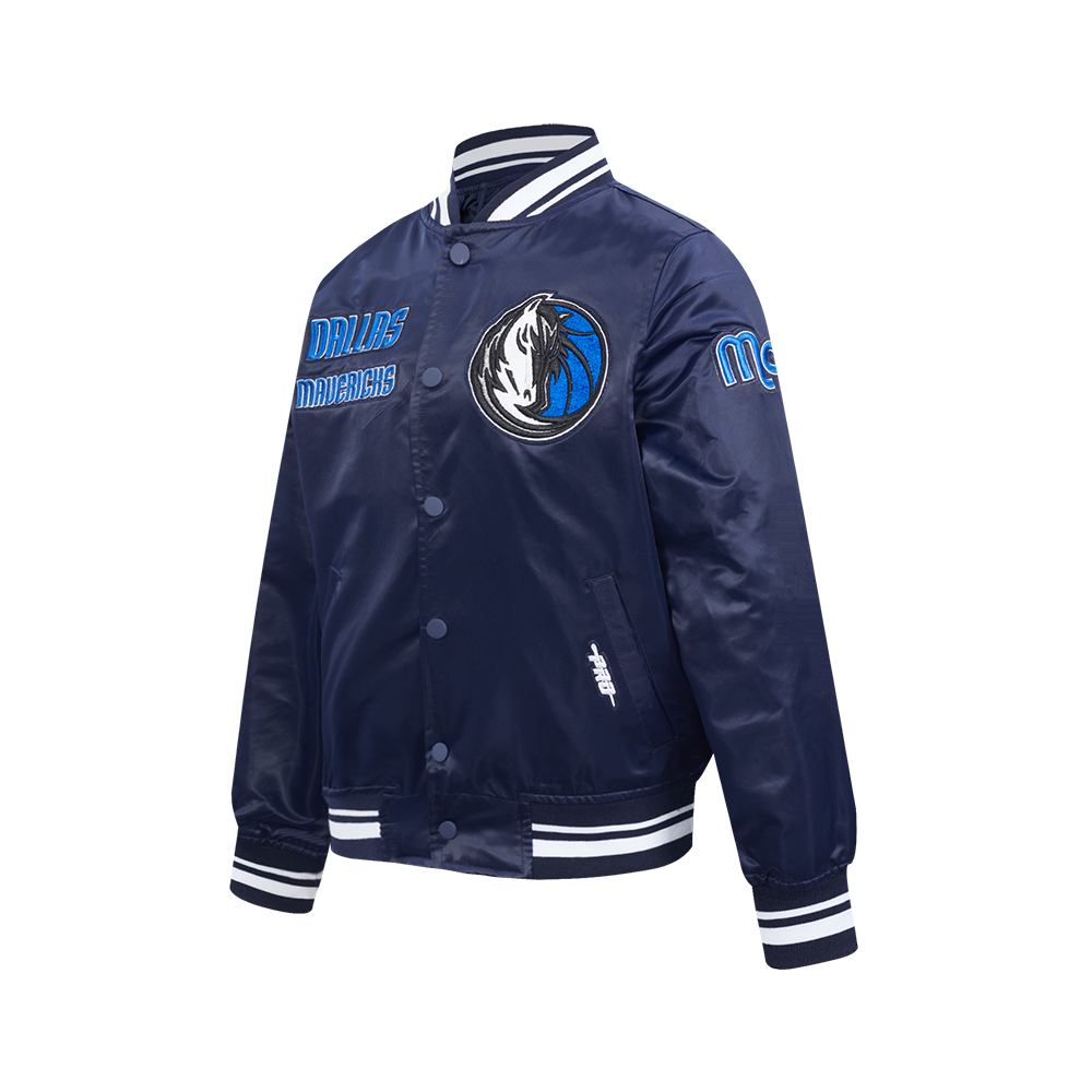 NBA DALLAS MAVERICKS RETRO CLASSIC BLOUSON EN SATIN À BORDS CÔTELÉS POUR GARÇON JUNIOR (MARINE MINUIT)