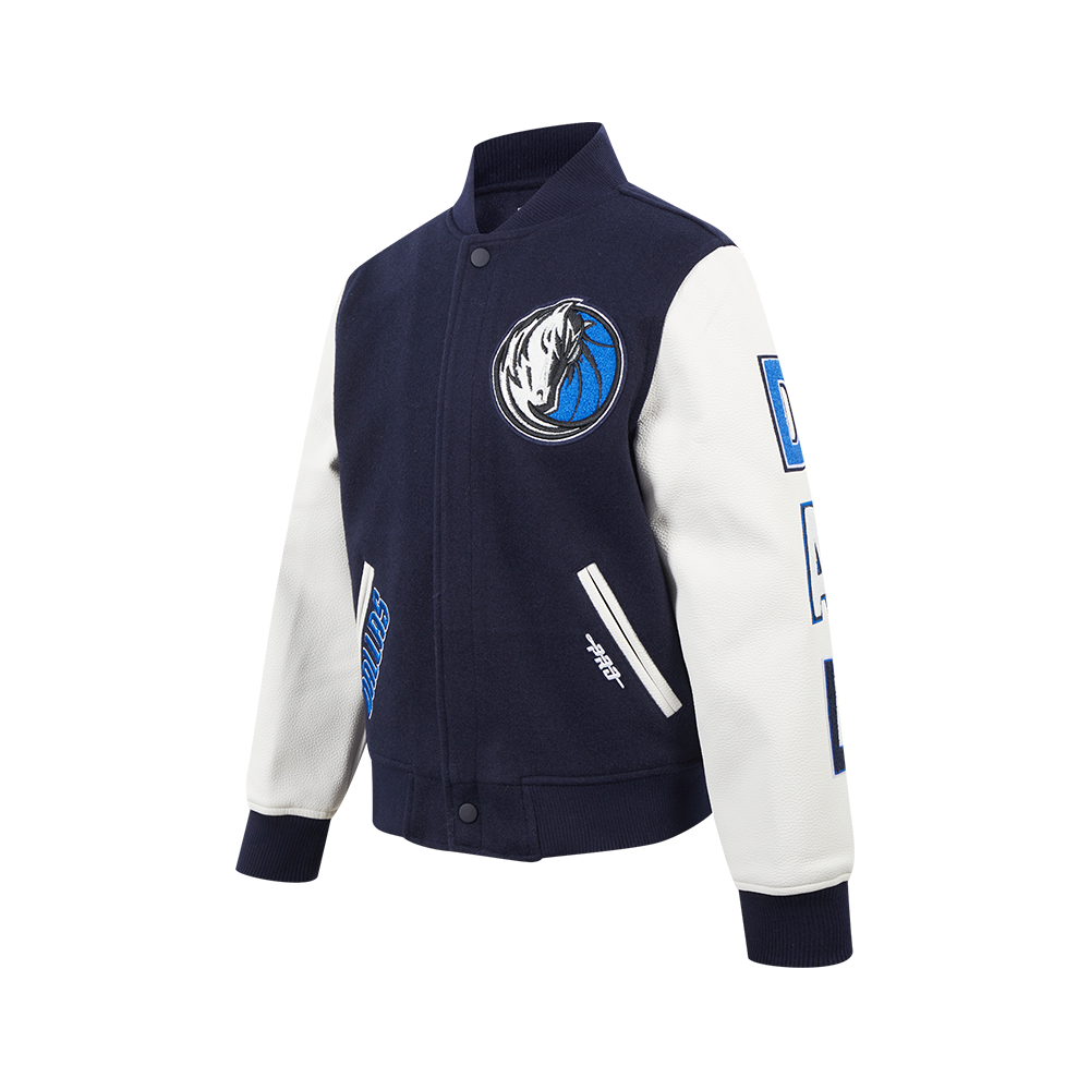 NBA DALLAS MAVERICKS CLASSIC BIG BOY'S WOOL VARSITY JACKET (MIDNIGHT NAVY/WHITE)
