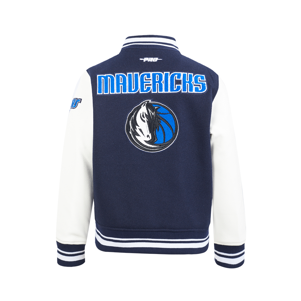 NBA DALLAS MAVERICKS RETRO CLASSIC BLOUSON COLLÉGIAL EN LAINE À BORDS CÔTELÉS POUR GARÇON JUNIOR (MARINE MINUIT/BLANC)