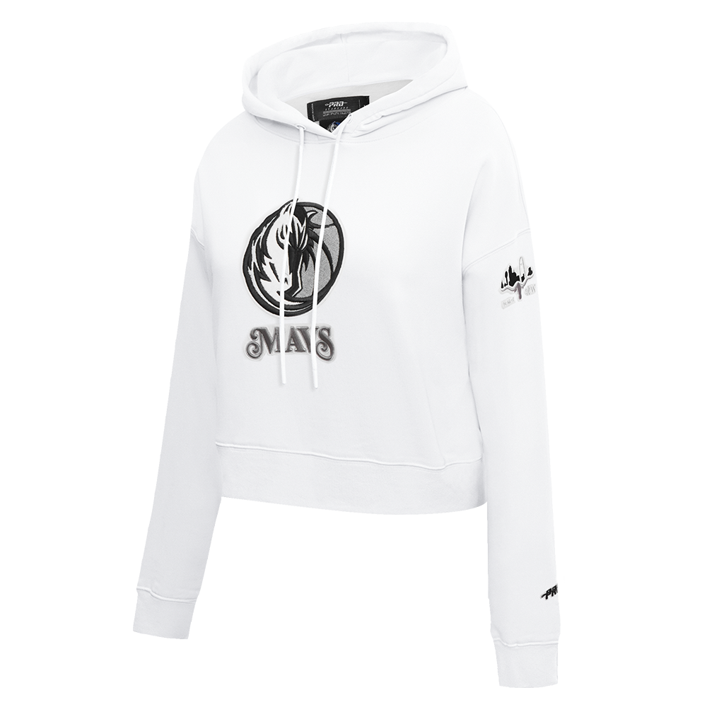 NBA DALLAS MAVERICKS CITY EDITION 24-25 WOMEN'S FLEECE CROPPED PULLOVER HOODIE (WHITE)