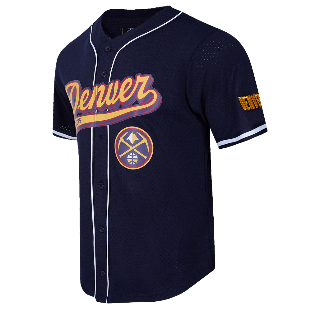 NBA DENVER NUGGETS SCRIPT TAIL MEN'S MESH BUTTON DOWN SHIRT (MIDNIGHT NAVY)