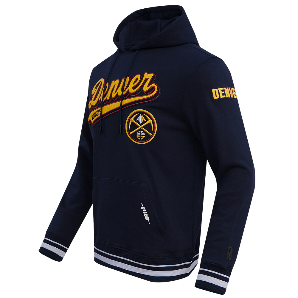 NBA DENVER NUGGETS SCRIPT TAIL MEN'S RIB FLEECE PULLOVER HOODIE (MIDNIGHT NAVY)