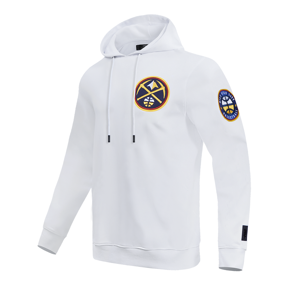 NBA DENVER NUGGETS CLASSIC CHENILLE MEN'S DOUBLE KNIT PULLOVER HOODIE (WHITE)