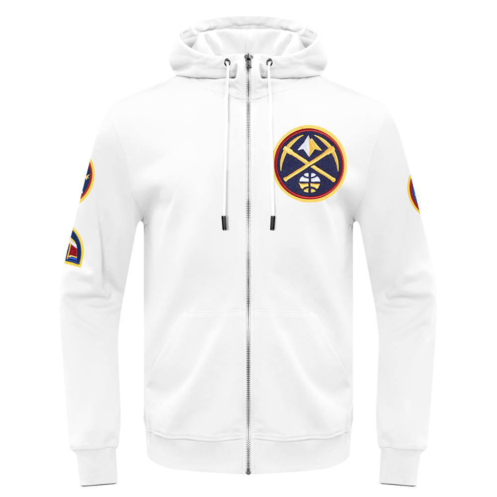 NBA DENVER NUGGETS CLASSIC CHENILLE MEN'S DK FULL ZIP PULLOVER HOODIE (WHITE)