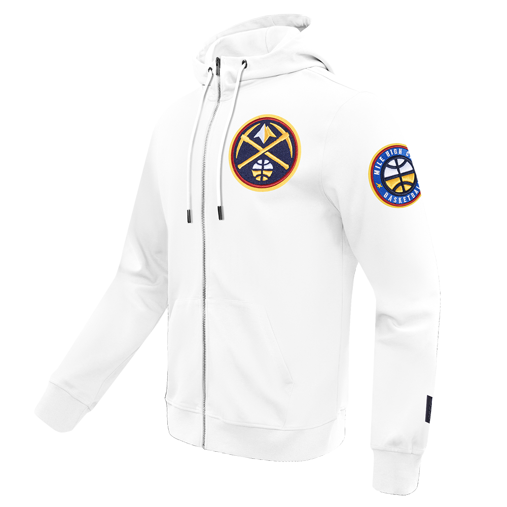 NBA DENVER NUGGETS CLASSIC CHENILLE MEN'S DK FULL ZIP PULLOVER HOODIE (WHITE)