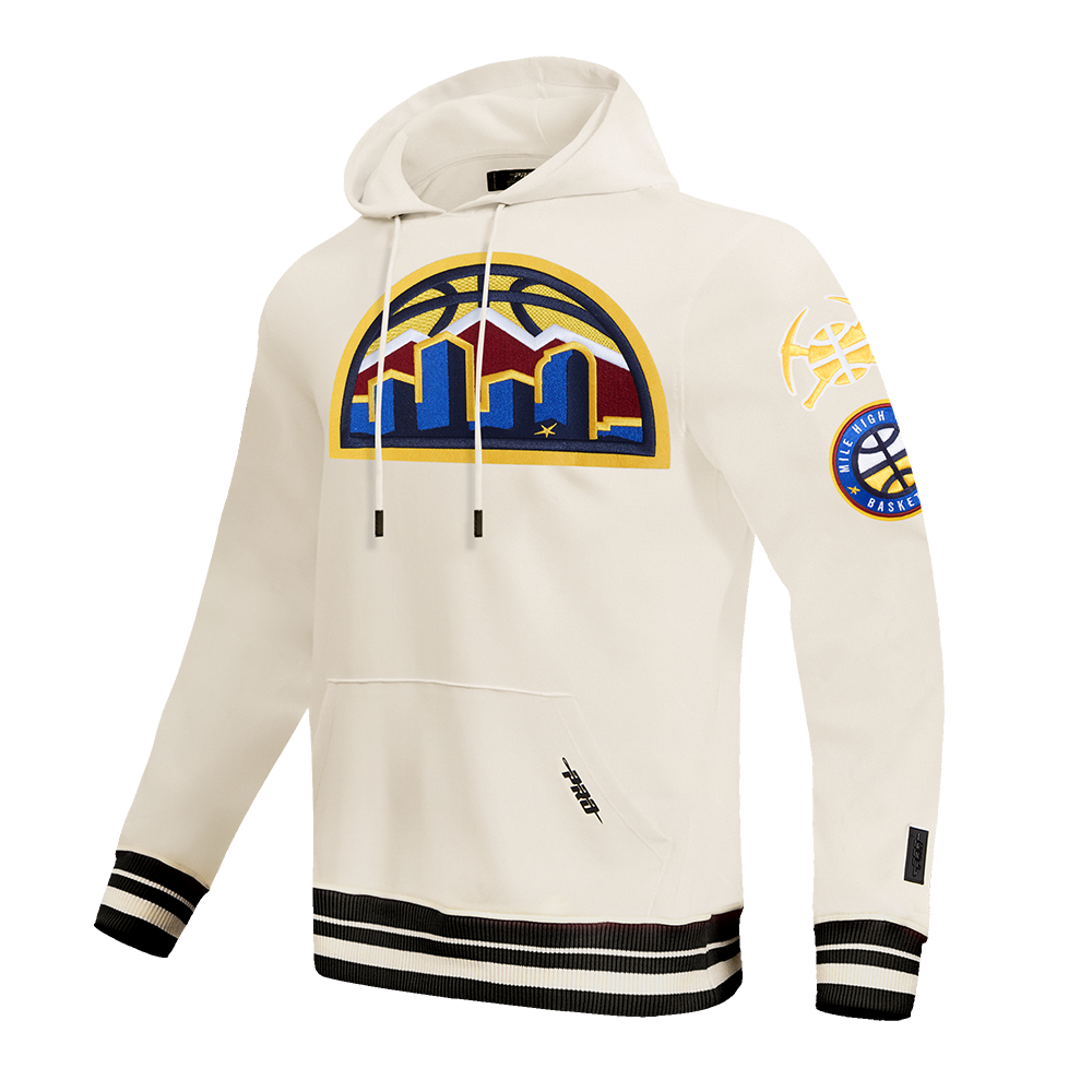 NBA DENVER NUGGETS RETRO CLASSIC MEN'S RIB PULLOVER HOODIE (EGGSHELL/ MIDNIGHT NAVY)
