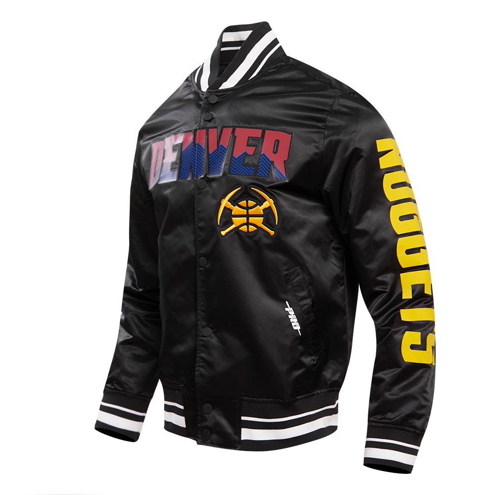 NBA DENVER NUGGETS MEN'S CHEST MILE HIGH RIB SATIN JACKET (BLACK)