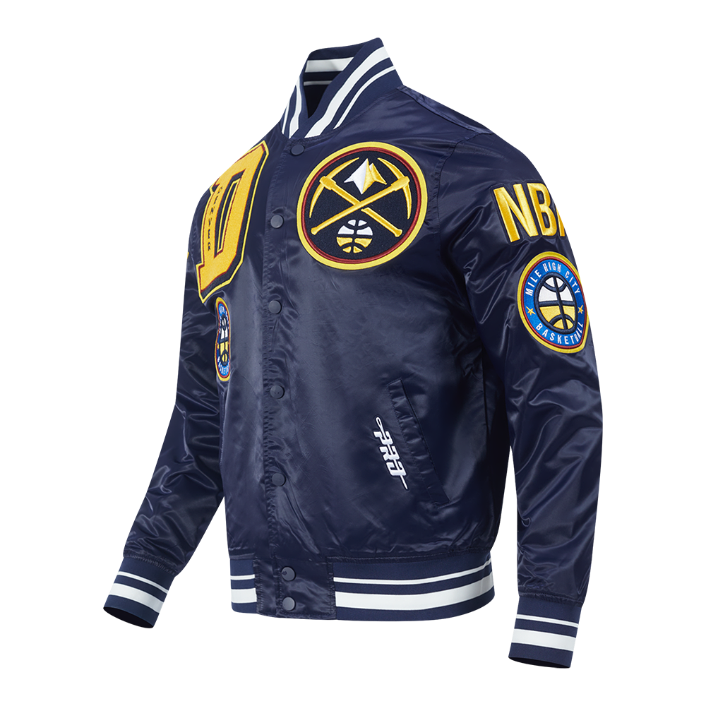 NBA DENVER NUGGETS MASH UP BLOUSON EN SATIN À BORDS CÔTELÉS POUR HOMME (MARINE MINUIT)
