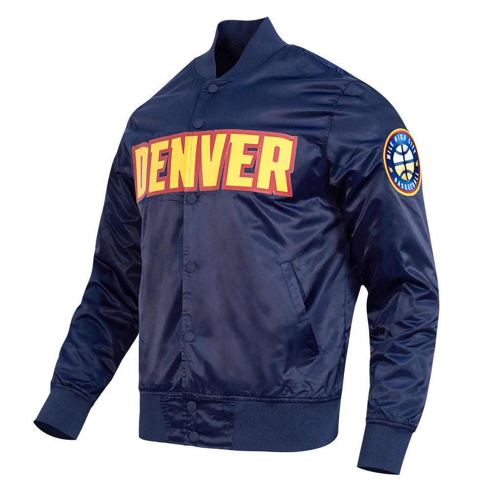 NBA DENVER NUGGETS TEAM BIG LOGO MEN'S SATIN JACKET (MIDNIGHT NAVY)