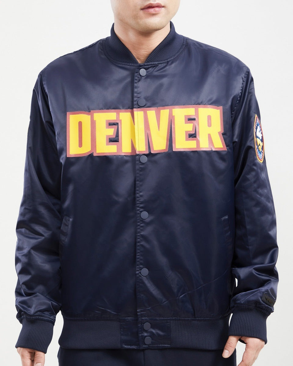 NBA DENVER NUGGETS TEAM BIG LOGO MEN'S SATIN JACKET (MIDNIGHT NAVY)