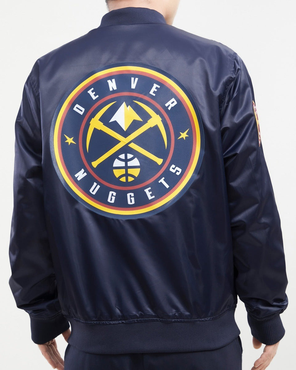 NBA DENVER NUGGETS TEAM BIG LOGO MEN'S SATIN JACKET (MIDNIGHT NAVY)