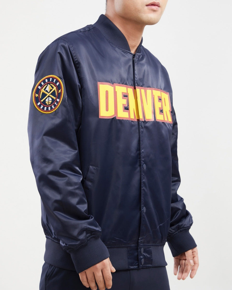 NBA DENVER NUGGETS TEAM BIG LOGO MEN'S SATIN JACKET (MIDNIGHT NAVY)