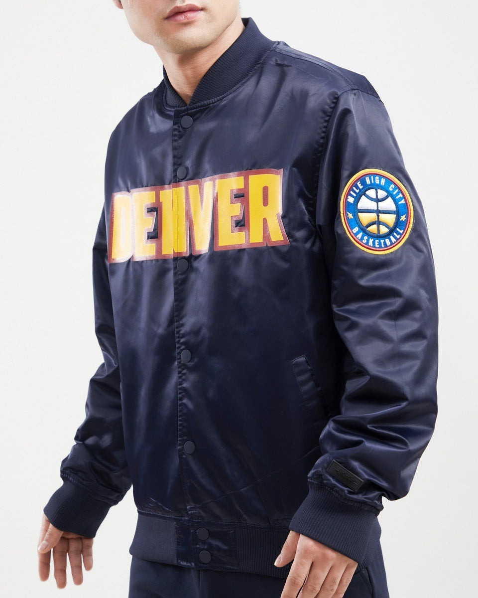 NBA DENVER NUGGETS TEAM BIG LOGO MEN'S SATIN JACKET (MIDNIGHT NAVY)