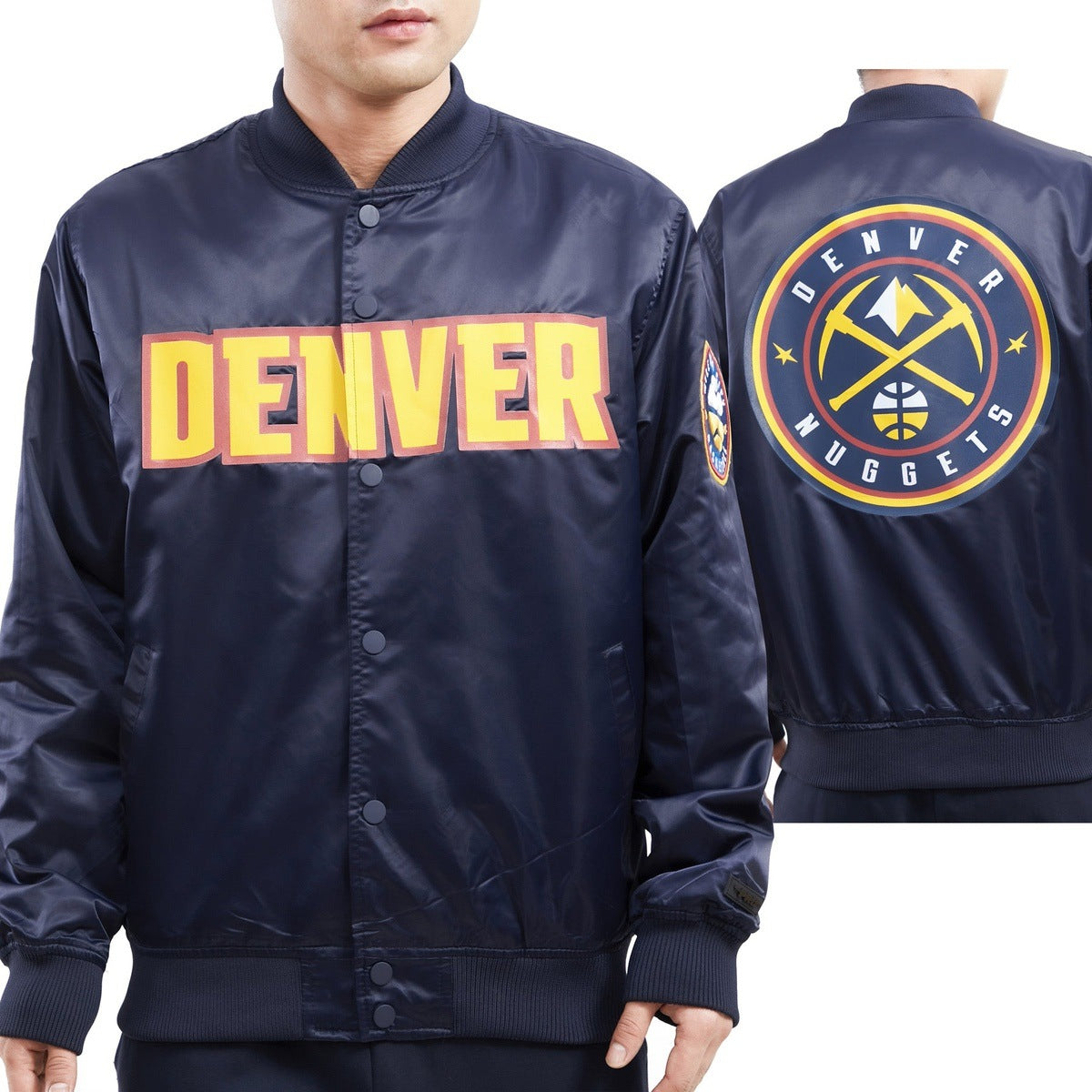 NBA DENVER NUGGETS TEAM BIG LOGO MEN'S SATIN JACKET (MIDNIGHT NAVY)