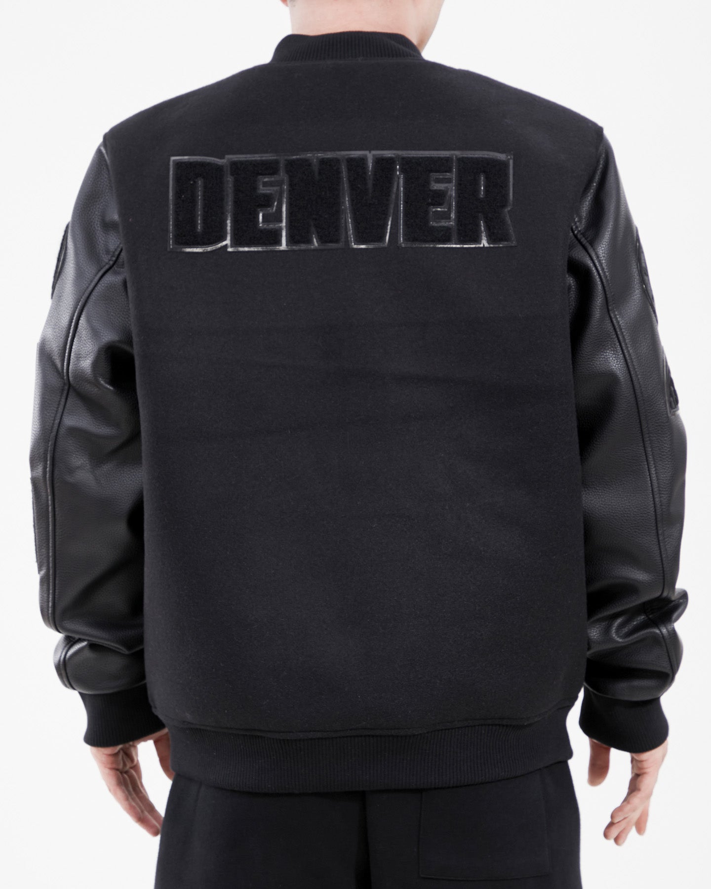 NBA DENVER NUGGET TRIPLE BLACK WOOL MEN'S VARSITY JACKET (TRIPLE BLACK)