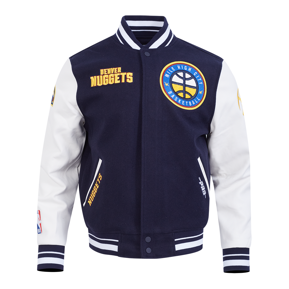 NBA DENVER NUGGETS RETRO CLASSIC MEN'S RIB WOOL VARSITY JACKET (MIDNIGHT NAVY/WHITE)