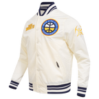 NBA DENVER NUGGETS RETRO CLASSIC BLOUSON EN SATIN À BORDS CÔTELÉS POUR HOMME (COQUILLE D'ŒUF/MARINE MINUIT)