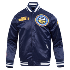 NBA DENVER NUGGETS RETRO CLASSIC BLOUSON EN SATIN À BORDS CÔTELÉS POUR HOMME (MARINE MINUIT)