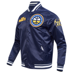 NBA DENVER NUGGETS RETRO CLASSIC BLOUSON EN SATIN À BORDS CÔTELÉS POUR HOMME (MARINE MINUIT)