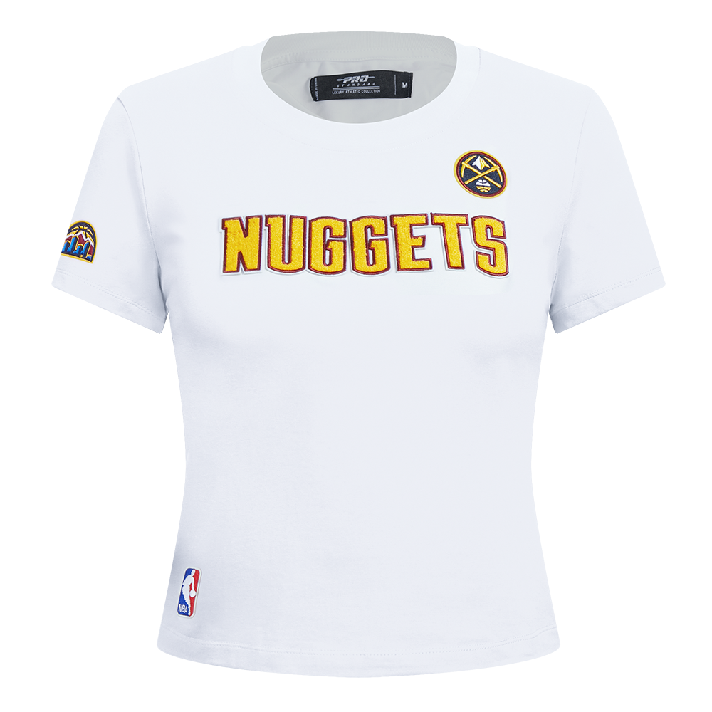 NBA DENVER NUGGETS CLASSIC SHORT SLEEVE WOMEN'S SINGLE JERSEY SLIM FIT TEE (WHITE)
