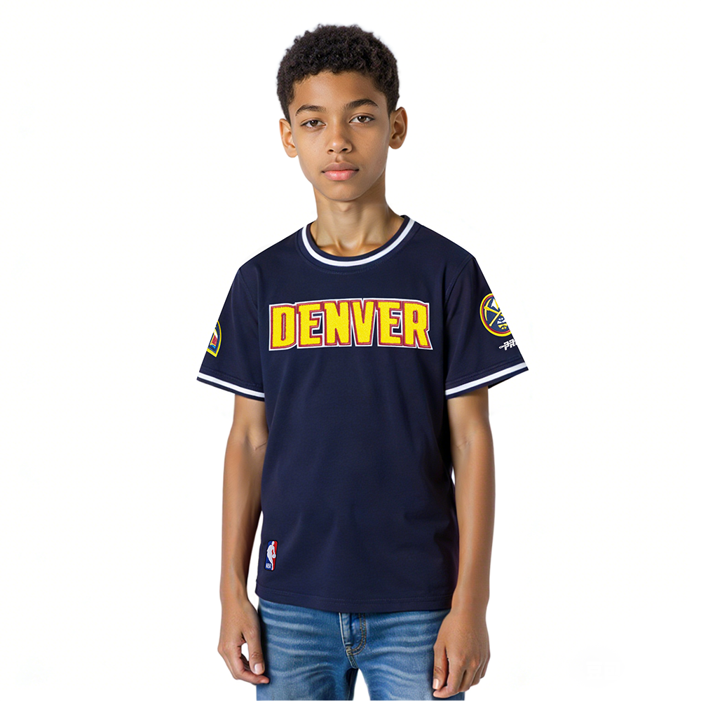 NBA DENVER NUGGETS CLASSIC T-SHIRT CÔTELÉ RAYÉ À MANCHES COURTES POUR GARÇON JUNIOR (MARINE MINUIT)