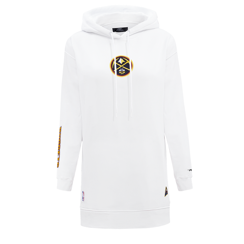 NBA DENVER NUGGETS CLASSIC WOMEN'S FLEECE HOODIE DRESS (WHITE)