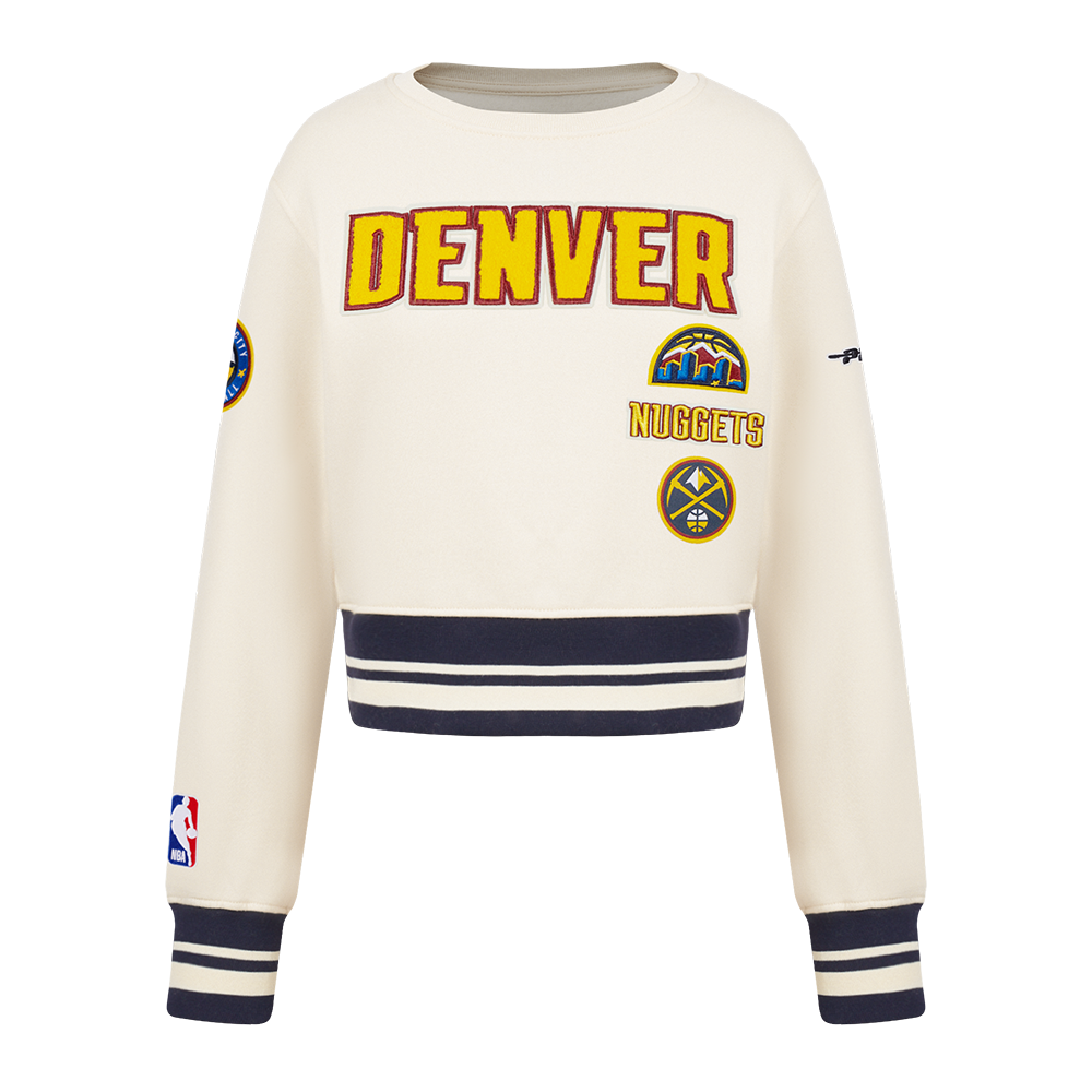 NBA DENVER NUGGETS RETRO CLASSIC BIG GIRL'S RIB FLC CREWNECK (EGGSHELL/ MIDNIGHT NAVY)