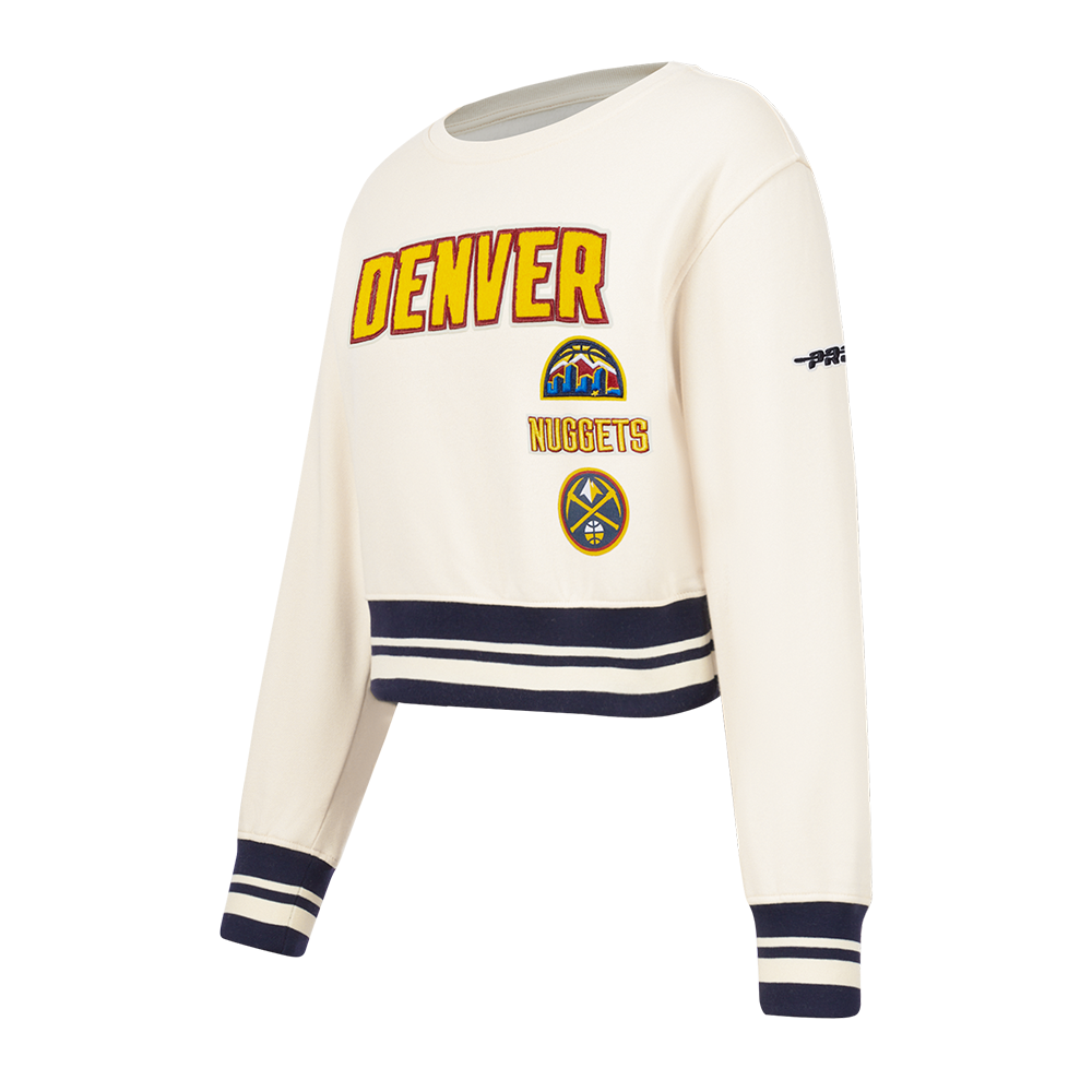NBA DENVER NUGGETS RETRO CLASSIC BIG GIRL'S RIB FLC CREWNECK (EGGSHELL/ MIDNIGHT NAVY)