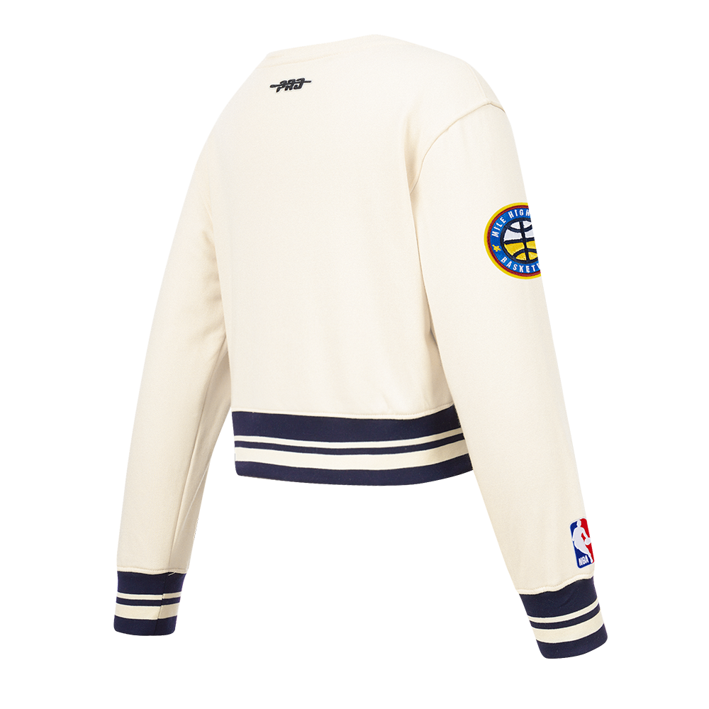 NBA DENVER NUGGETS RETRO CLASSIC BIG GIRL'S RIB FLC CREWNECK (EGGSHELL/ MIDNIGHT NAVY)