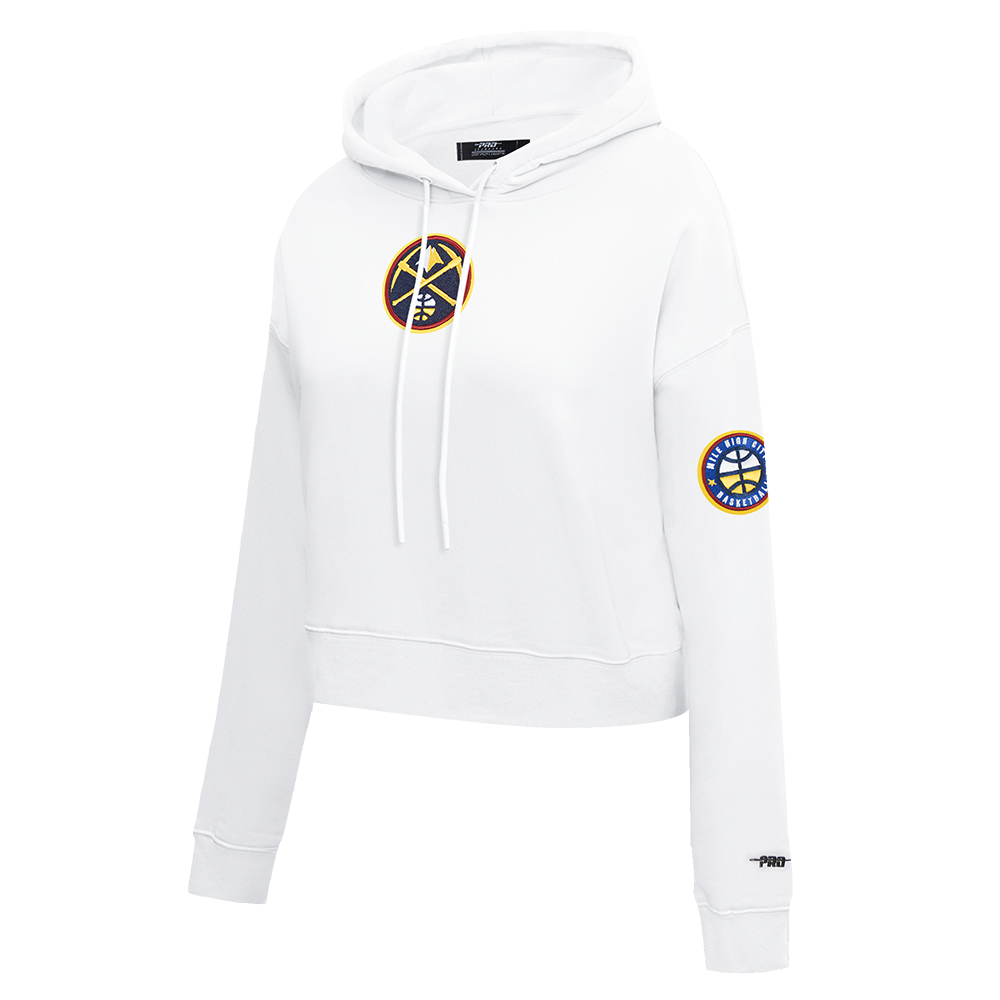 NBA DENVER NUGGETS CLASSIC WOMEN'S CROPPED PULLOVER HOODIE (WHITE)